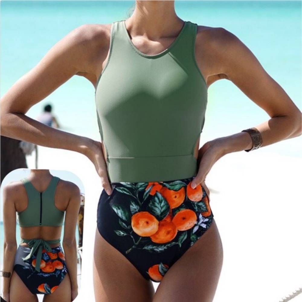 Cupshe army green and oranges one piece